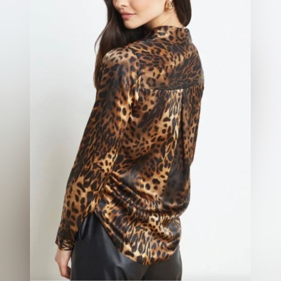 L'Agence Tyler Silk Leopard Print Blouse Button Up Shirt - Picture 9 of 12